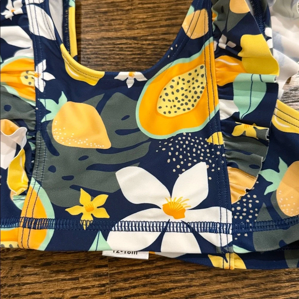 Ruffle Butts Navy Waterfall Bikini Into the Tropics Print 12-18 Months